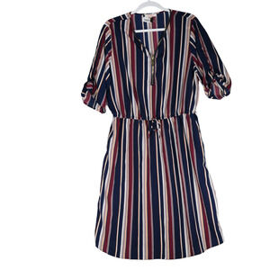 Stella Tweed Dress Womens Size 2X Vertical Stripe Roll Tab Sleeve Zipper Neck
